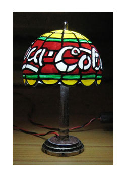 miniature Coca-Cola USB Tiffany lamp lit