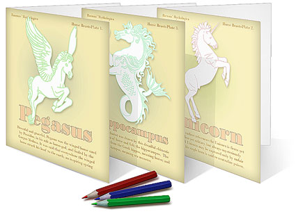 Three Mythical horse Beast make-your-own cards